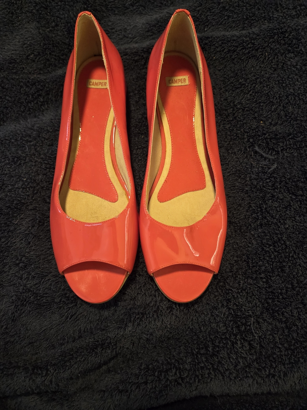Camper Women's Coral Peep-Toe Patent Leather Flats